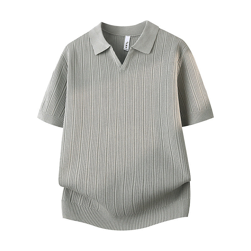Slim-fit Lapel Solid-color Casual Thin Half-sleeve Mens