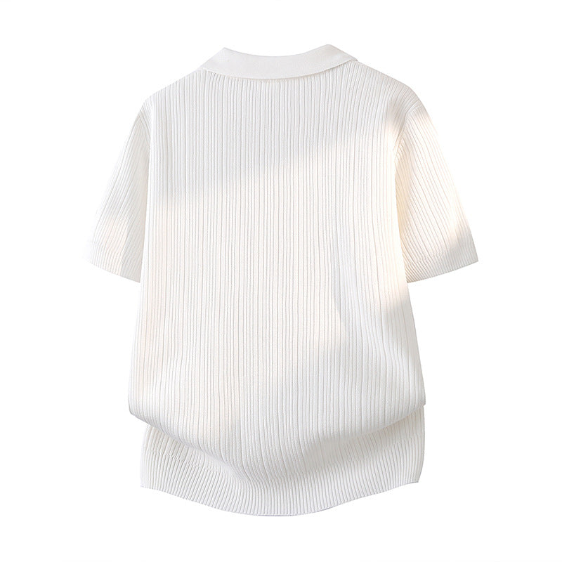 Slim-fit Lapel Solid-color Casual Thin Half-sleeve Mens