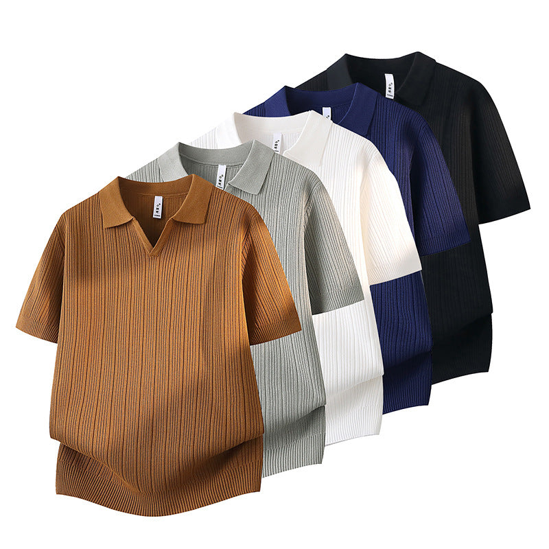 Slim-fit Lapel Solid-color Casual Thin Half-sleeve Mens