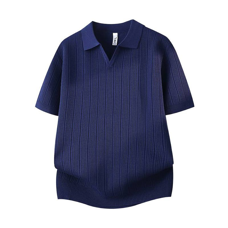 Slim-fit Lapel Solid-color Casual Thin Half-sleeve Mens